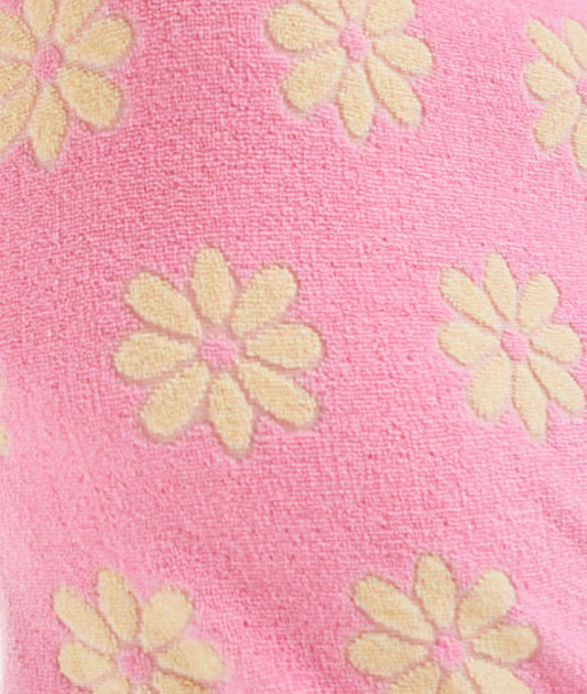 Back order- Pink and yellow daisy-Jacquard cotton terry towel fabric- arrives end October