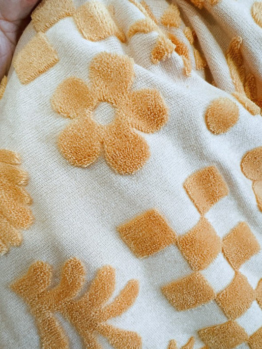 Mustard Boho- Jacquard cotton terry towel fabric small scale - back order arriving end October