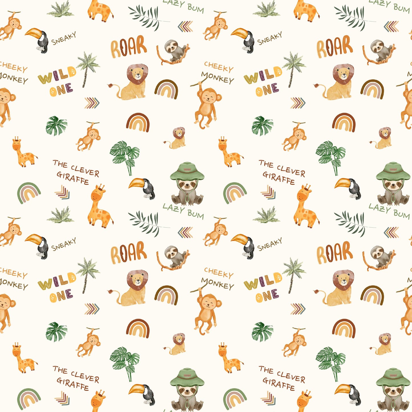 JUNGLE WITH WORDS SEAMLESS PATTERN